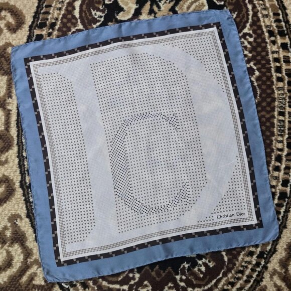 Vintage Christian Dior Silk Scarf 70s 1970s 80s 1980s Handkerchief Retro Dots - Picture 2 of 9